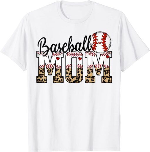 Baseball Mom Leopard Print Vintage T-ball Mother's Day Tee Shirt