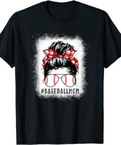 Baseball Mom Messy Bun Proud Mama Baseball Scarf Sunshades Tee Shirt