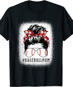 Bleached Leopard Messy Bun Softball Mom Life Game Day Tee Shirt