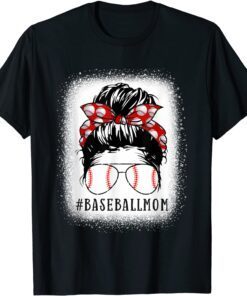 Baseball Mom Messy Bun Softball Mom Mother's Day Bleached Tee Shirt