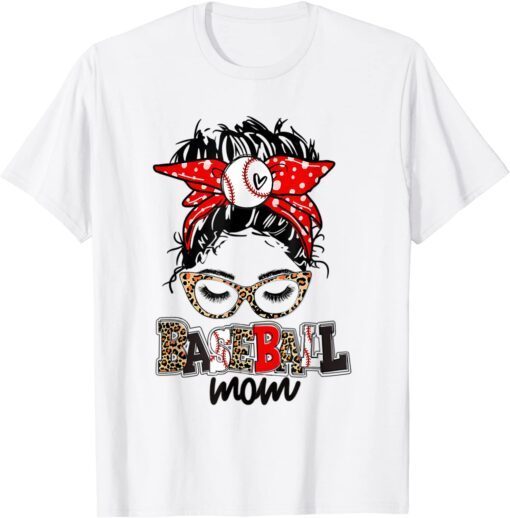 Baseball Mom Messy Bun Softball Mom Mother's Day Tee Shirt