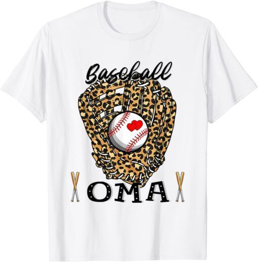 Baseball Oma Leopard Game Day Baseball Lover Mothers Tee Shirt
