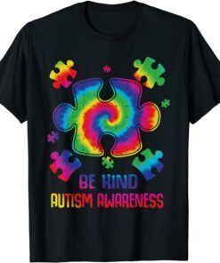 Be Kind Autism Puzzle Pieces Tie Dye Autism Awareness Tee Shirt