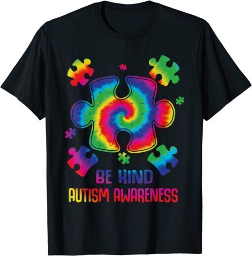 Be Kind Autism Puzzle Pieces Tie Dye Autism Awareness Tee Shirt