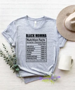 Black Momma Nutrition Facts Mother's Day Tee Shirt