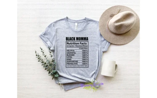 Black Momma Nutrition Facts Mother's Day Tee Shirt