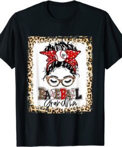 Bleached Baseball Grandma Messy Bun Game Day Mothers Day Tee Shirt