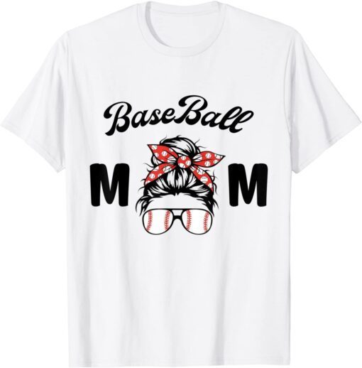 Bleached Baseball Mom Messy Bun Player Mom Mother's Day Tee Shirt