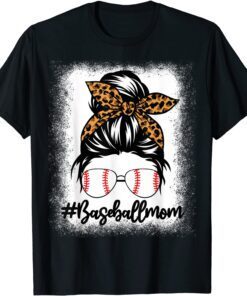 Bleached Baseball Mom Messy Bun Softball Mom Mother's Day Tee Shirt