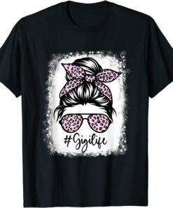 Bleached Gigi Life Messy Bun Leopard Print Mothers Day Tee Shirt