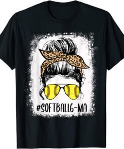 Bleached Softball G-ma Life Leopard Messy Bun Mother's Day Tee Shirt