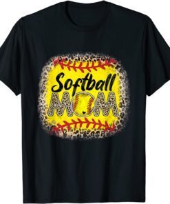 Bleached Softball Mom Leopard Baseball Mom Mother's Day 2022 Tee Shirt