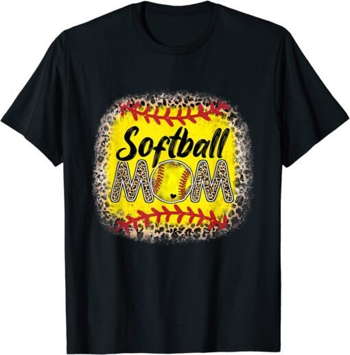 Bleached Softball Mom Leopard Baseball Mom Mother's Day 2022 Tee Shirt