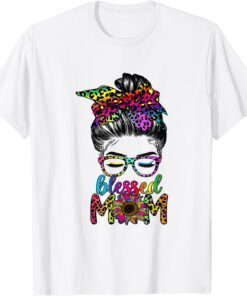 Blessed Mom Leopard Sunglasses With Sunflower Mother's Day Tee Shirt