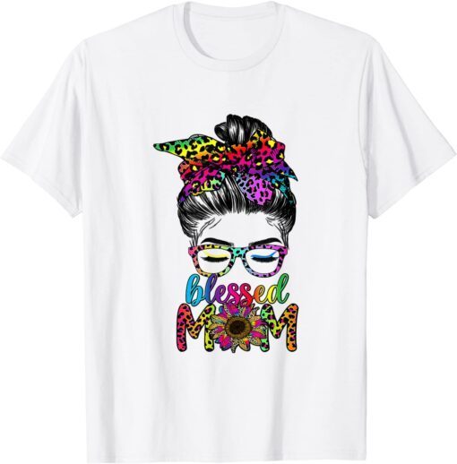 Blessed Mom Leopard Sunglasses With Sunflower Mother's Day Tee Shirt