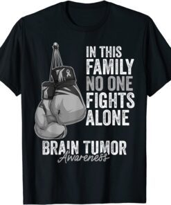 Brain Tumor Awareness Month Boxing Gloves Gray Cancer Ribbon Tee Shirt