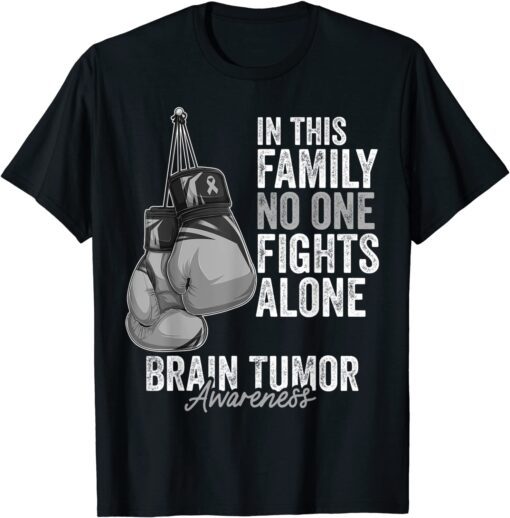 Brain Tumor Awareness Month Boxing Gloves Gray Cancer Ribbon Tee Shirt