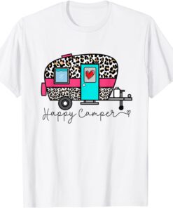 Camper Happy Summer Camp Camping Leopard Glamping Tee Shirt