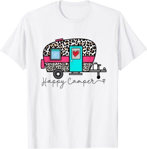 Camper Happy Summer Camp Camping Leopard Glamping Tee Shirt