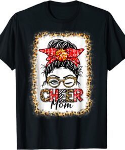 Cheer Mom Cheerleading Mama Messy Bun Leopard Mother's Day Tee Shirt