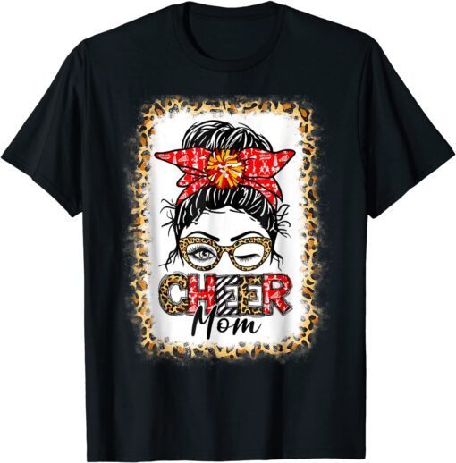 Cheer Mom Cheerleading Mama Messy Bun Leopard Mother's Day Tee Shirt