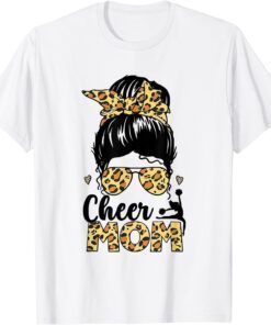 Cheer Mom Leopard Messy Hair Bun Mother's Day 2022 Tee Shirt