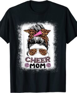 Cheer Mom Messy Bun Proud Cheerleader Mom Mothers Day T-Shirt