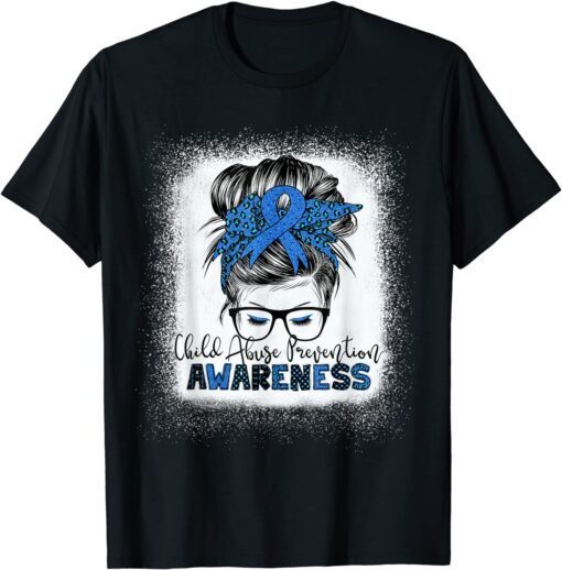 Child Abuse Prevention Awareness Bleached Messy Bun Tee Shirt