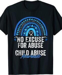 Child Abuse Prevention Awareness Leopard Rainbow Blue Ribbon Tee Shirt