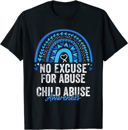 Child Abuse Prevention Awareness Leopard Rainbow Blue Ribbon Tee Shirt