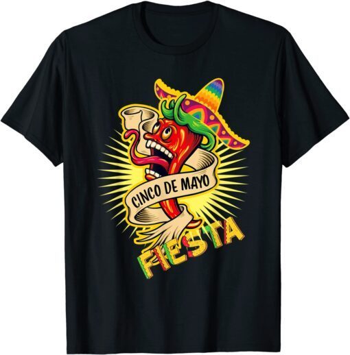 Cinco De Mayo Fiesta Hot Chili Pepper In Sombrero Tee Shirt