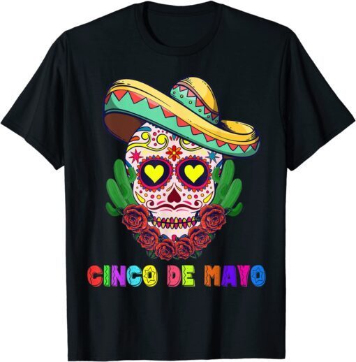 Cinco De Mayo Mexican Cross Sunglasses Skull Mustache Fiesta Tee Shirt