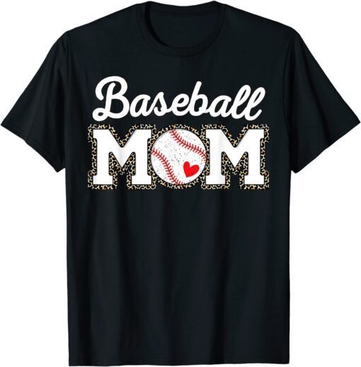 Cute Baseball Mom Leopard Print Mothers Day Tee Shirt