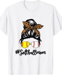 Dy Mom Life Softball Baseball Leopard Messy Bun Mother's Day T-Shirt