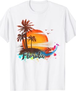 Florida Beach Summer Palm Trees Sunst Tee Shirt