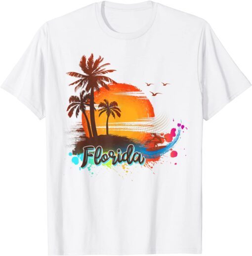 Florida Beach Summer Palm Trees Sunst Tee Shirt