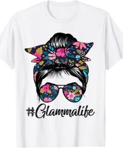 Glamma Life Messy Hair Bun Floral Mother's Day Tee Shirt