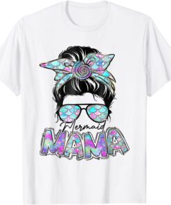 Hair Glasses Mermaid Mama Messy Hair Bun Glasses Mother's Tee Shirt