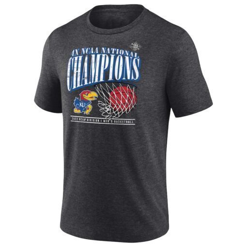 Heathered Charcoal Kansas Jayhawks 2022 NCAA Basketball National Champions Tri-Blend Tee Shirt