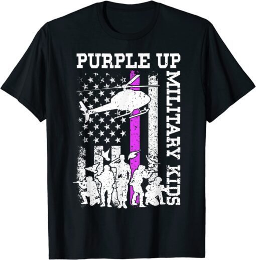 I Purple Up Month of Military Child Kids Boots US Flag T-Shirt