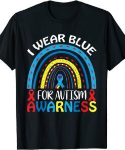 In April I wear blue autism awareness cute Rainbow Puzzle Tee Shirt