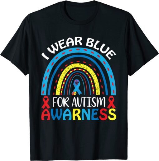 In April I wear blue autism awareness cute Rainbow Puzzle Tee Shirt