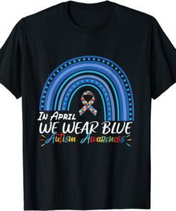 In April We Wear Blue Autism Rainbow Awareness Month Puzzle Tee Shirt