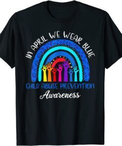 In April We Wear Blue Child Abuse Awareness Rainbow Tee Shirt