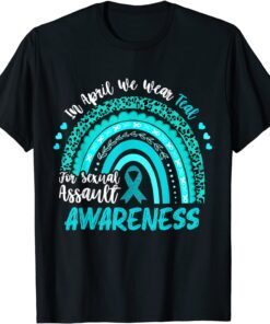 In April We Wear Teal Sexual Assault Awareness Boho Rainbow Tee Shirt