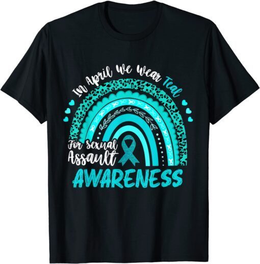 In April We Wear Teal Sexual Assault Awareness Boho Rainbow Tee Shirt