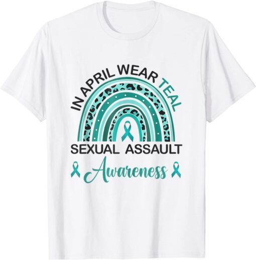 In April We Wear Teal Sexual Assault Awareness Teal Rainbow Tee Shirt