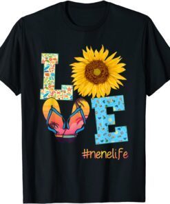 LOVE Nene Life Flip Flops Hippie Sunflower Summer Tee Shirt