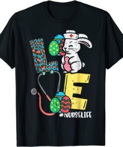 Love Nurse Easter Bunny Eggs Stethoscope Cute Scrub T-Shirt