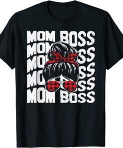 MOM BOSS Messy Hair Bun Mothers Day Tee Shirt